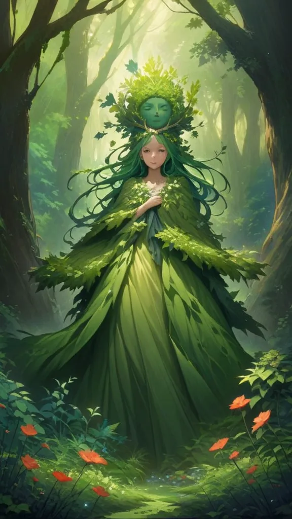 Studio Ghibli Influence: There's a touch of Studio Ghibli's aesthetic in how the character's companion and the natural elements are stylized - particularly reminiscent of the forest spirits and guardians seen in films like Princess Mononoke. Green Man Myth...