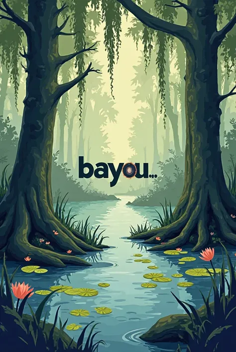  a bookmark with the words BAYOU the background must be a swamp and the drawing must be super easy to copy, As done by a   