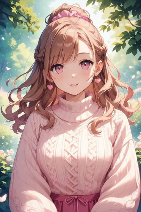 Braids Half Up Brown Hair Long Pink Eyes Fluffy Girl Anime