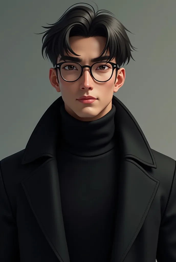 I need ai animation of a handsome guy as he stands opposite face, he is strict, broad-shouldered, coat beautiful. Beautiful hair - black, 5-6 centimeters long, scattered. long beautiful male eyelashes, beautiful normal male lips, beautiful nose. Glasses. N...