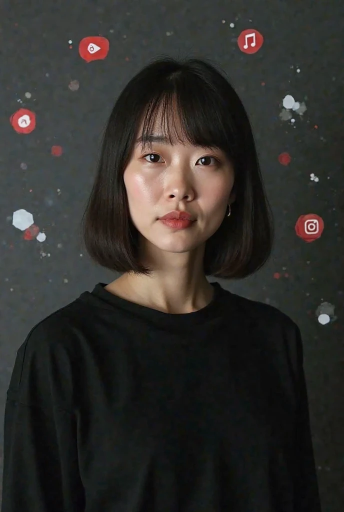 woman　 Hair　Bob　50th Generation　Japanese　Single large eyelid　social media icons　black casual outfit