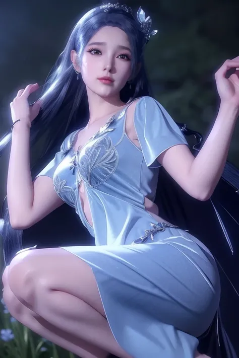 Arad woman in blue dress sitting on the windowsill, Cute anime waifu wearing beautiful clothes, Popular topics on cgstation, 8k high quality detailed art, anime barbie wearing white, Very detailed and beautiful fan art, Extremely detailed Artgerm, anime gi...