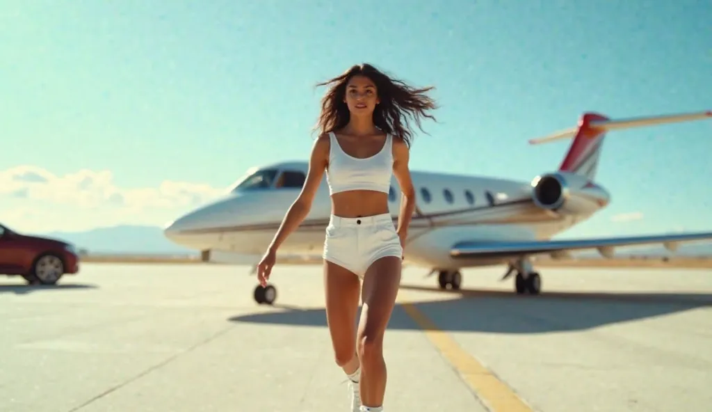 ### **Updated Scene: High-Energy Dance on Private Jet Runway**  

📍 **Location:** Private jet runway during daytime, clear blue sky, luxury car in the background. The heatwaves rise from the runway, creating a cinematic effect.  

🎭 **Character:** A stunni...