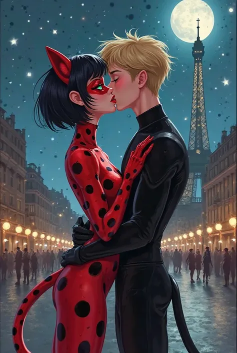 Ladybug beijando cat noir