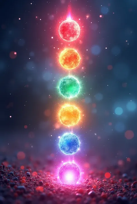 Images of the chakras,  red, orange, yellow, green, blue, lilac and pink