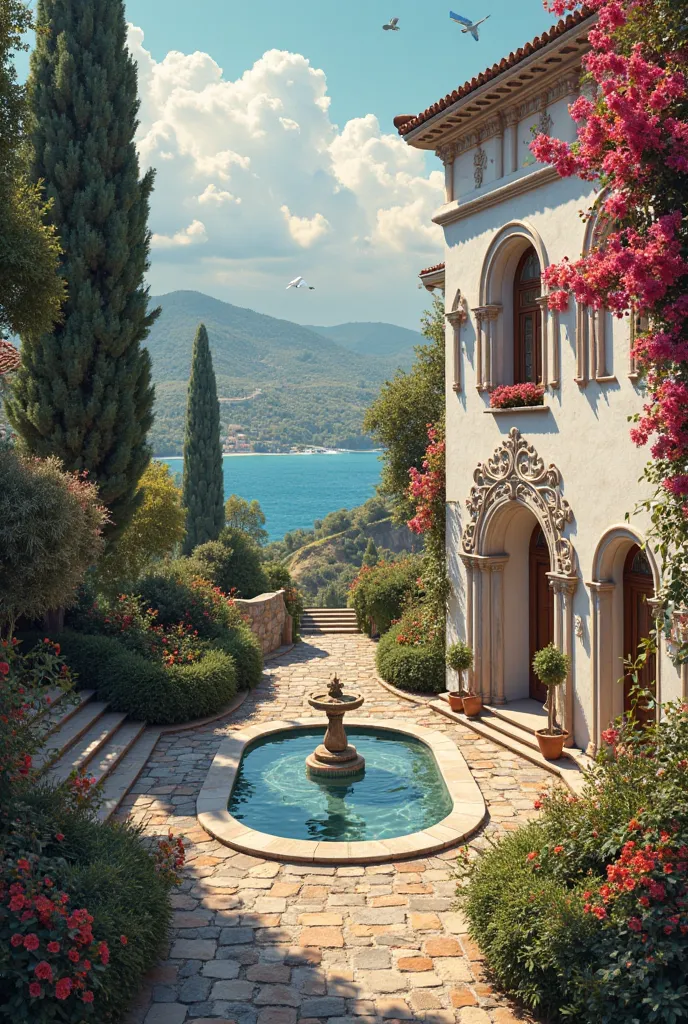 Simple Mediterranean villa, In an ancient era during the day with otherworldly style 