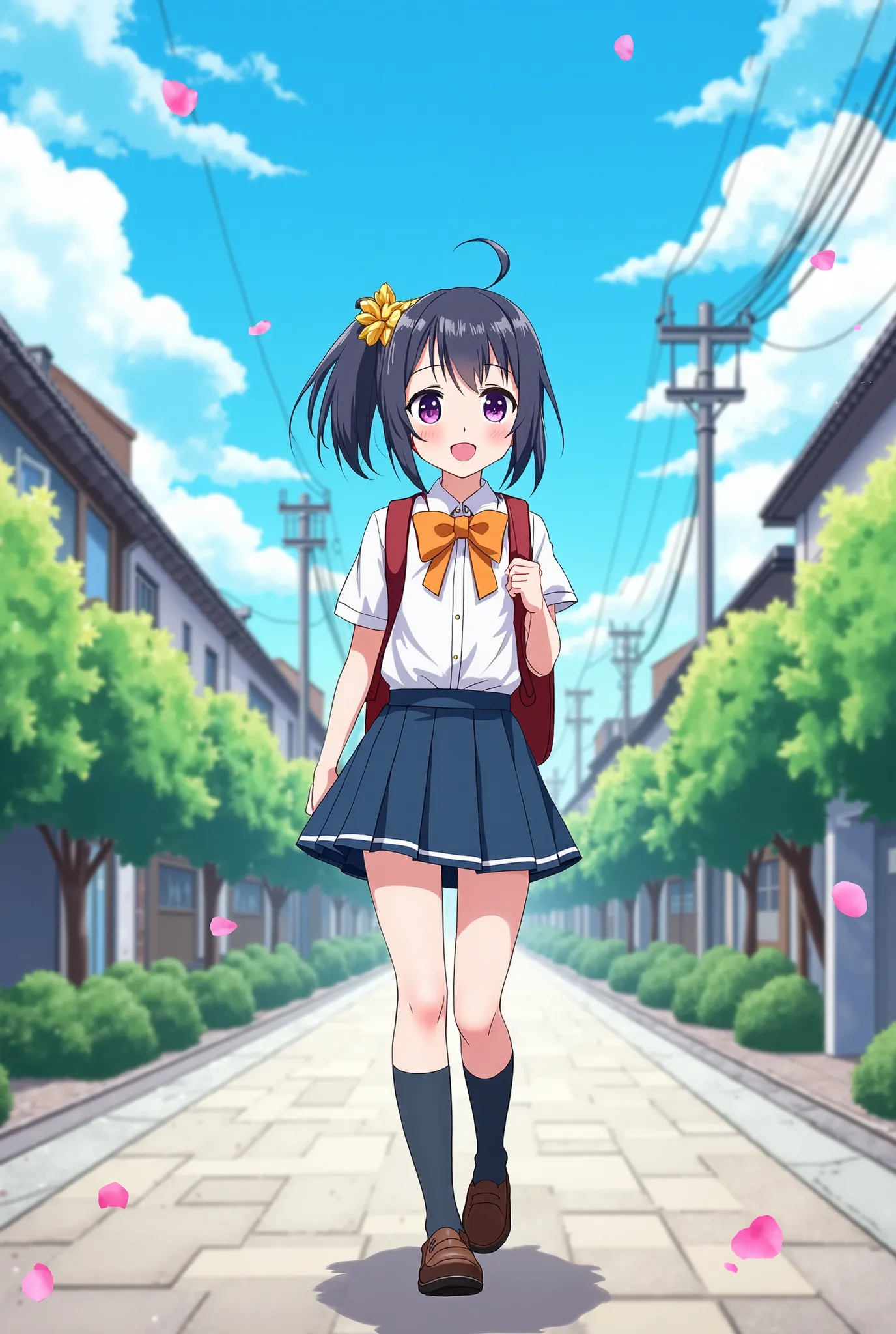 A anime girl going to school 