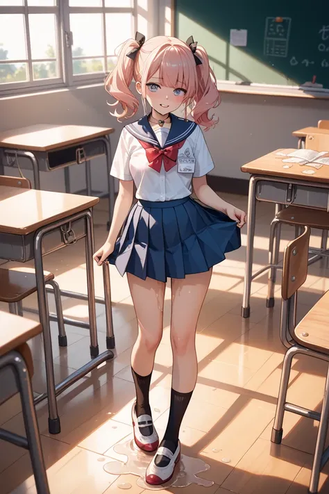 woman　anime　schools　uniform　 pee spill 