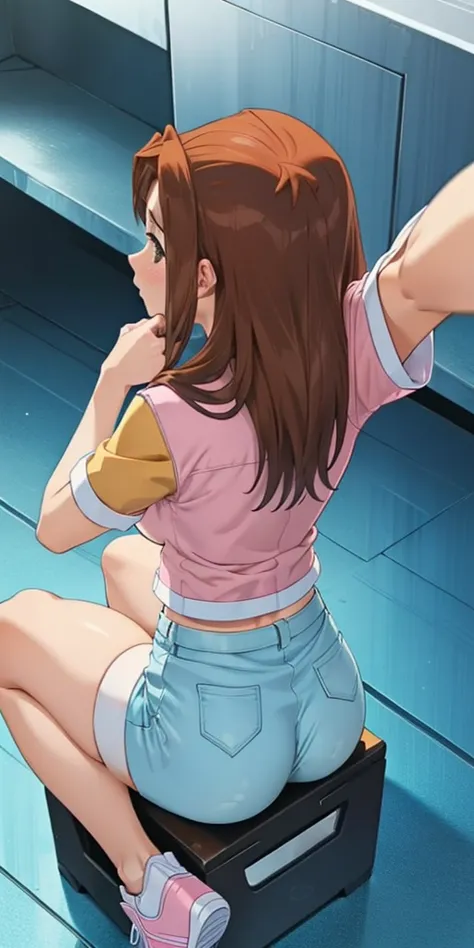       1 female, high definition,dementia,            ultra-realistic            ,8K, serenidaddm      ,     long hair,   brown hair,             pink shirt      ,  blue shorts,       gray eyes, city,       blue sneakers      ,  big breasts,European,sexy,  ...