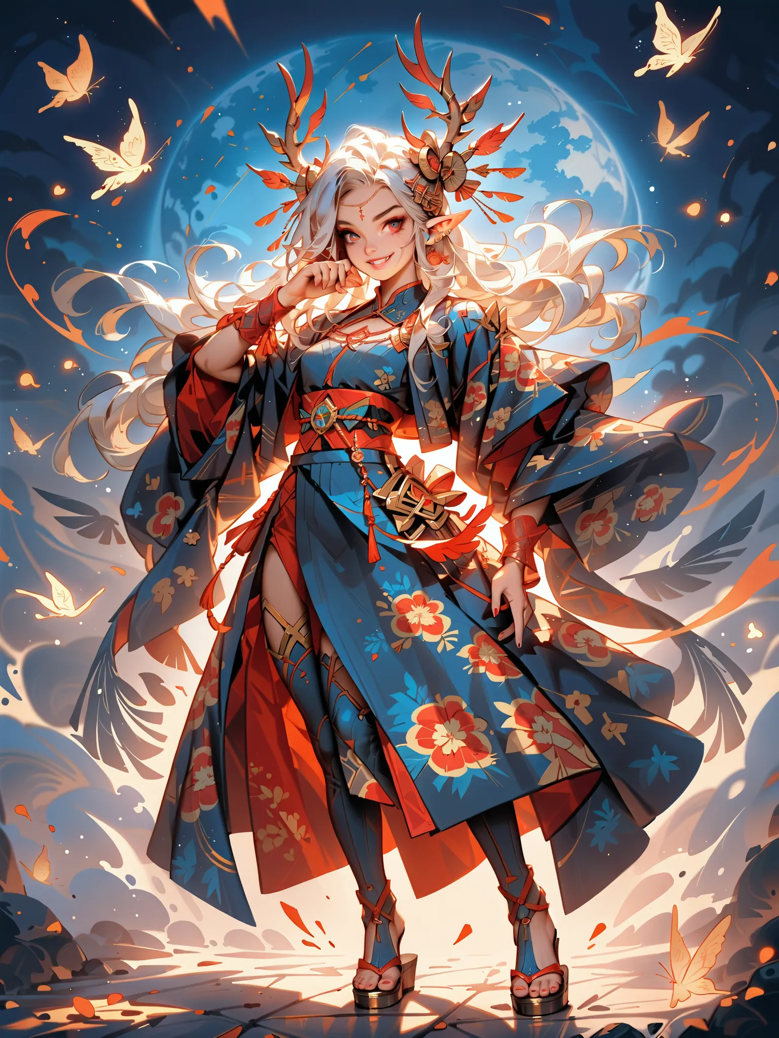 （hands forward, dynamic pose, magic energy, bright light, action pose, dramatic lighting）、young age beauty(Deep Smile, Silver Hair, elf ears,supple and curved proportions that glow in Prism School's rainbow colors）、（Terrestrial Creature Summoning、Summon on...