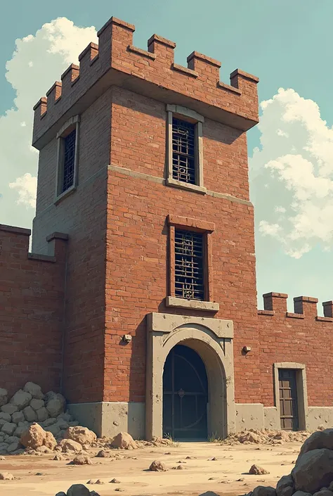 Brick prison with lattice windows flat side view 