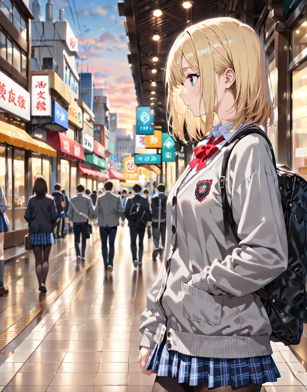 Alone, {perfect masterpiece},[[path tracing]],{Best quality},very aesthetic, (masterpiece, best quality, very aesthetic, ultra detailed), intricate details, uncensored, high resolution, super detailed skin, blonde, (1girl:1.5) medium hair, school uniform, ...