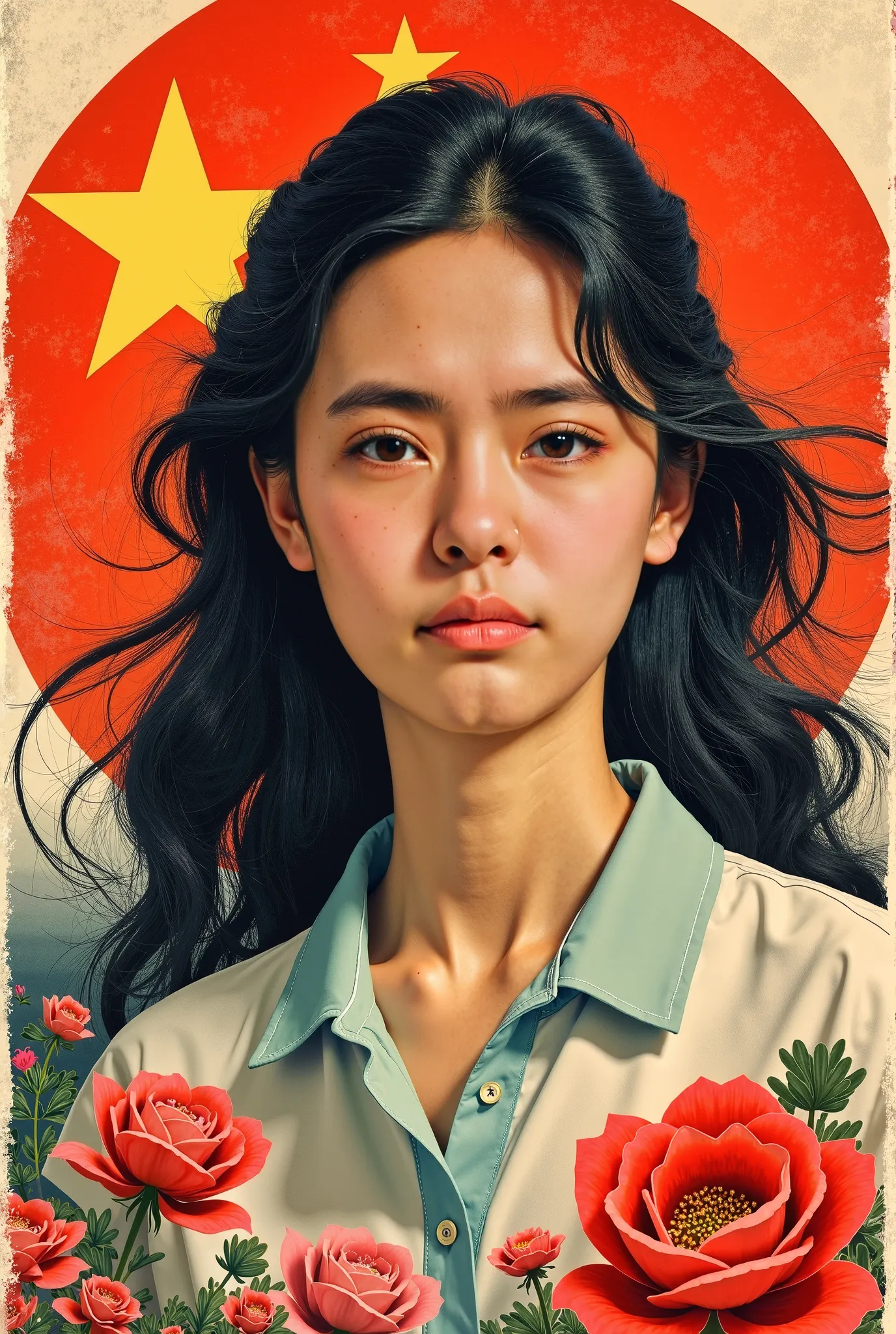  masterpiece， of the highest quality， girl，poster，Chinese 70s posters