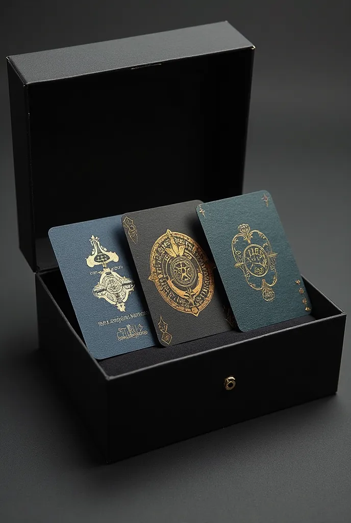 Three separate cards inside the black box