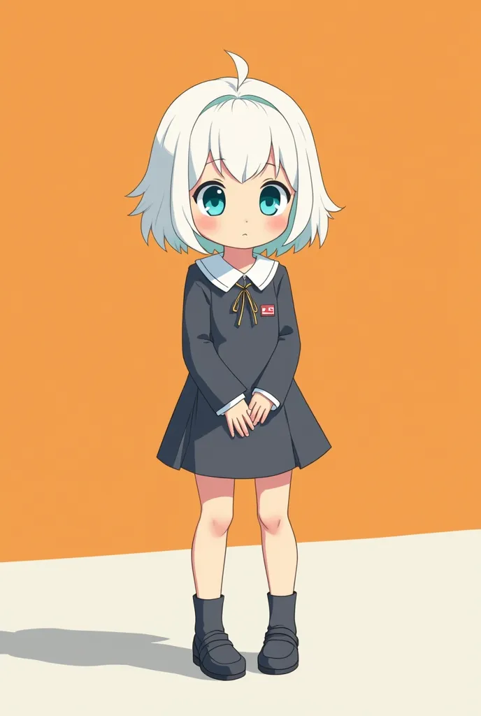 miao, a young petite girl with short white hair and blue eyes in studio trigger's stylized flat colors artstyle