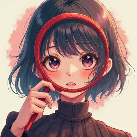 An anime character with a red magnifying frame