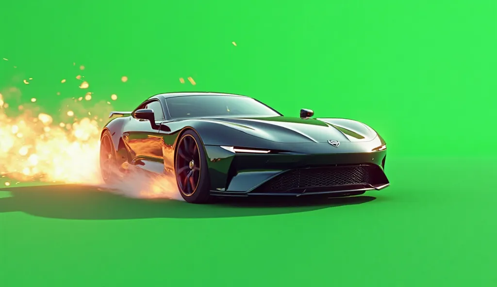 Create video of a car running from one side of the screen to the other, Chromakey with green background