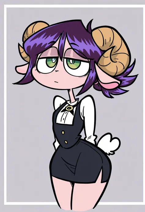 One, check_9, check_8_ upwards, check_7_ upwards, check_6_ upwards, check_5_ upwards, check_4_ upwards,  eastnik_anime, One,  anthro, anthropomorphic sheep boy,  green eyes, sheep horns, purple hair,  feminine, sheep tail,  pigtail hair ,  jitome, white sh...