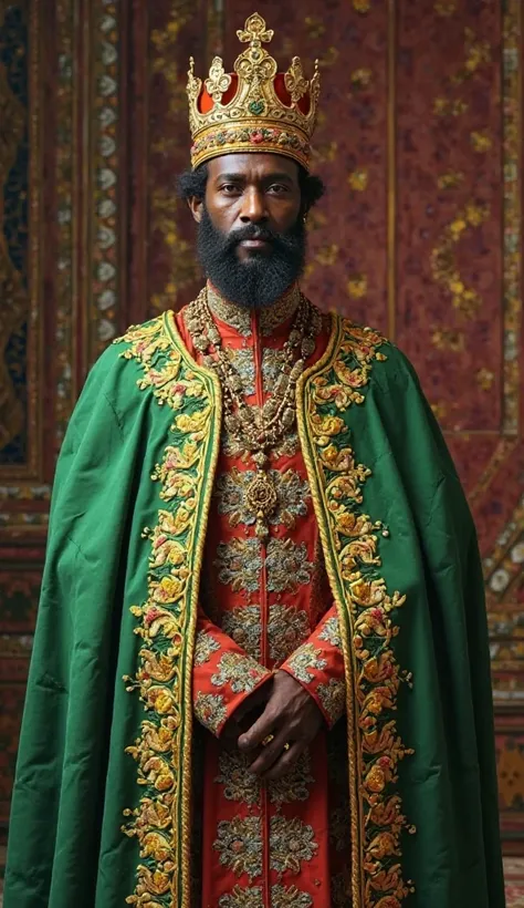 King Minilik of Ethiopia dressed in green, yellow and red