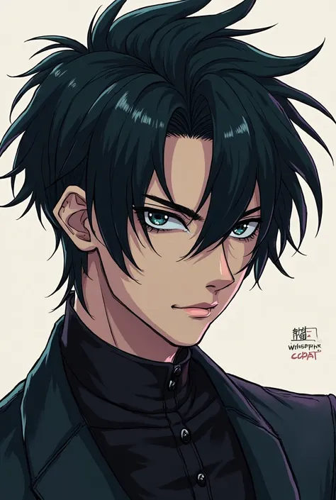 black hair, cool anime man 2D