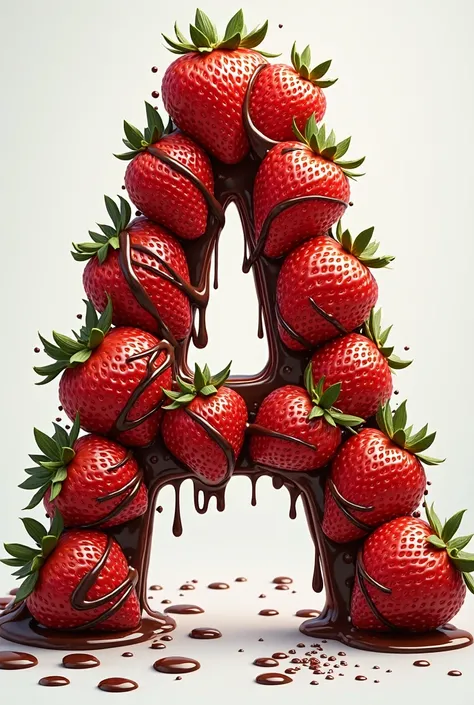 Fantasy-style illustration of a box-shaped letter A of strawberries decorated with chocolate closed with a ribbon