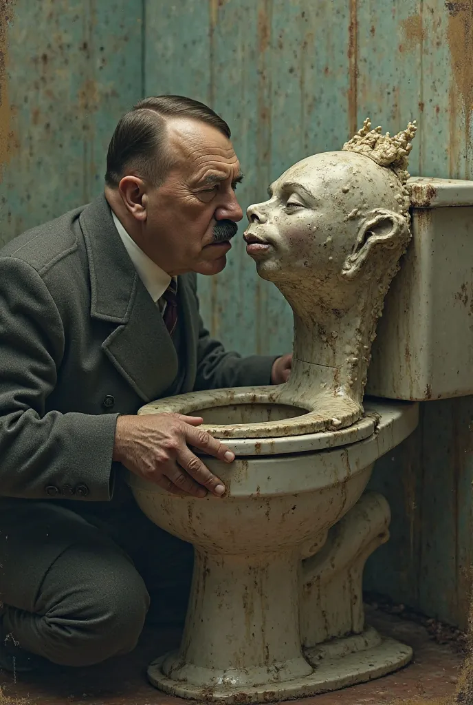 Adolf Hitler kissing with a skibidi toilet 