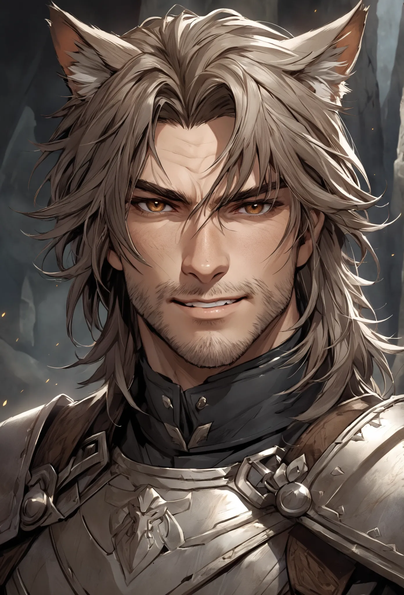 Ser Kyle the Cat of Misty Moor: Ser Kyle has a rugged, weathered face with a strong jawline and a prominent nose. His brown eyes are sharp and alert, often glinting with cunning and a hint of mischief. His hair is dark and grizzled, cut short, and his skin...