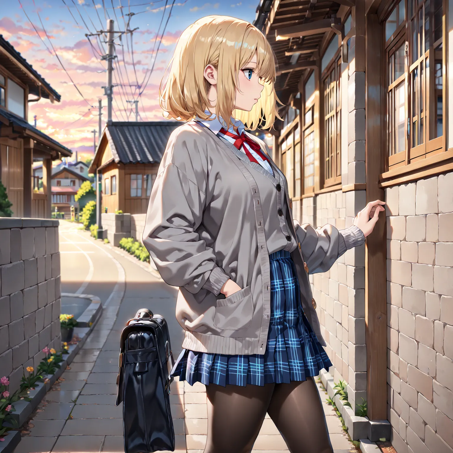 Alone, {perfect masterpiece},[[path tracing]],{Best quality},very aesthetic, (masterpiece, best quality, very aesthetic, ultra detailed), intricate details, uncensored, high resolution, super detailed skin, blonde, (1girl:1.5) medium hair, school uniform, ...