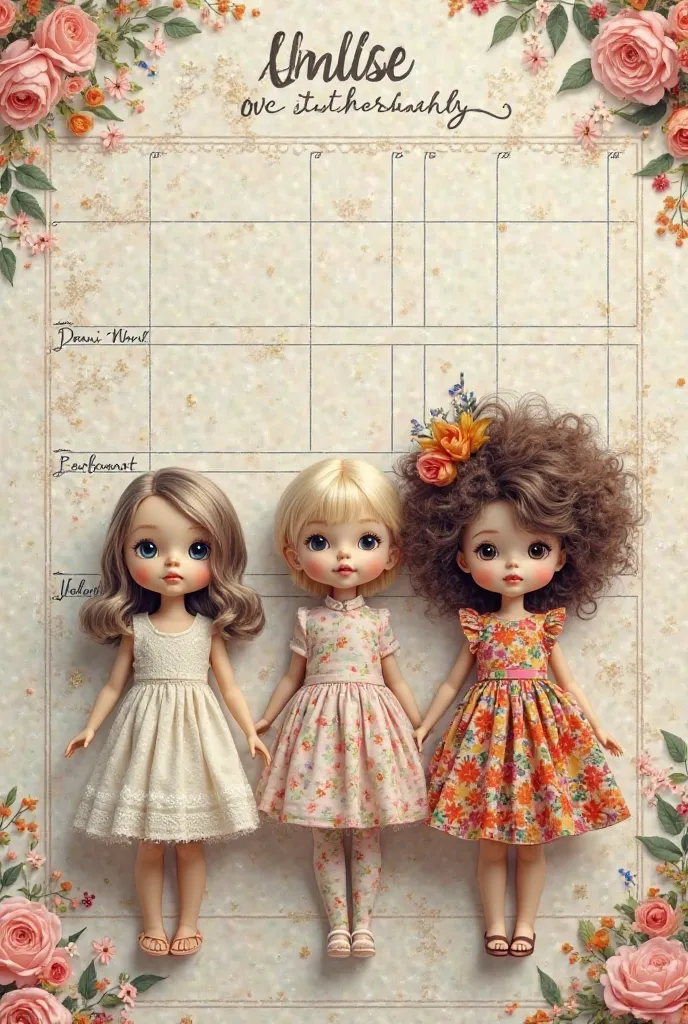 A schedule with 3 dolls