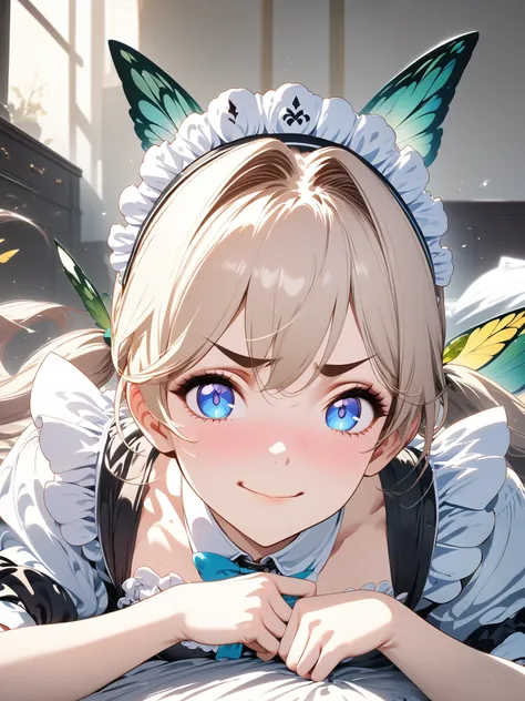  Blonde Twin Tail Maid Daughter ,((masterpiece )), (Highest quality), (Highest quality), ((not exhaustive,  8K product)), aesthetics, Volume Lighting, (exhaustive online), break, very well detailed (Fairy), (one girl), perfect face, exhaustive, Double Twin...