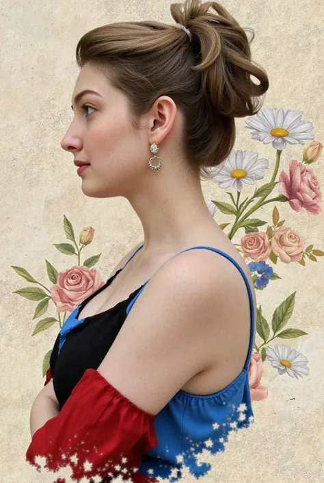 portrait de profil d'une figure féminine stylisée,portrait,detailed facial features,elegant posture,serene expression,detailed hair,detailed clothing,intricate jewelry,fantasy environment,magical lighting,dreamlike atmosphere,soft colors,oil painting,digit...