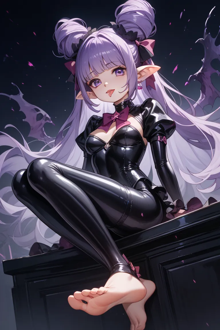 Evil Fallen Magical Girl Chemo Ears Black Shortcut Purple Rubber Suit Show the Soles of Her Feet by Licking Her Tongue