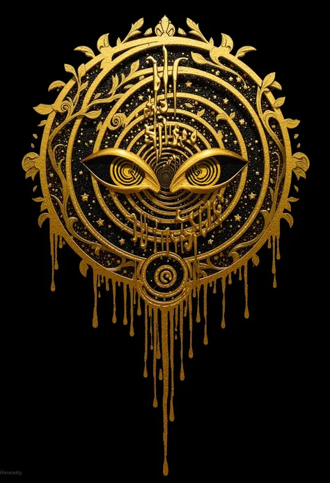 Generate a 1 colour logo of circular logo entirely of dripping liquid metallic gold circle spiral , inside is an image of 2 golden eyes with a spiral inside each pupil
  at the top of the logo the word 
                  "MIDAS"                            ...