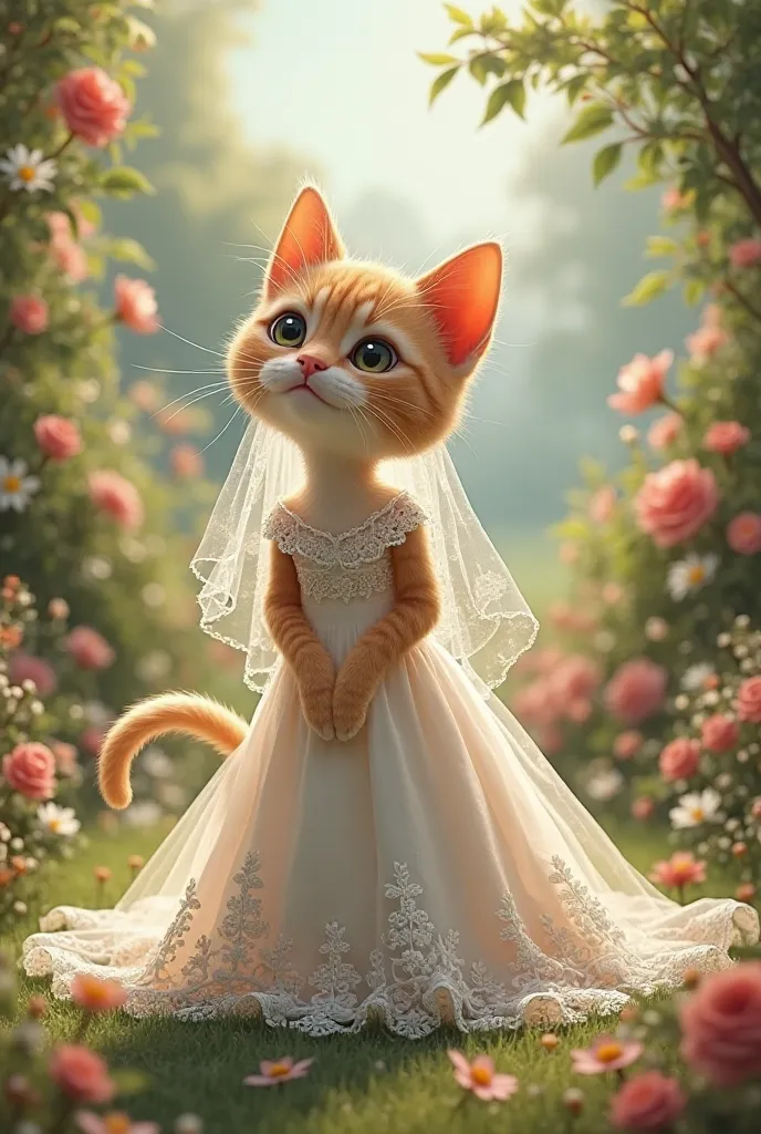 A cat wearing a wedding dress