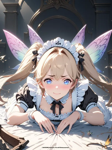  Blonde Twin Tail Maid Daughter ,((masterpiece )), (Highest quality), (Highest quality), ((not exhaustive,  8K product)), aesthetics, Volume Lighting, (exhaustive online), break, very well detailed (Fairy), (one girl), perfect face, exhaustive, Double Twin...