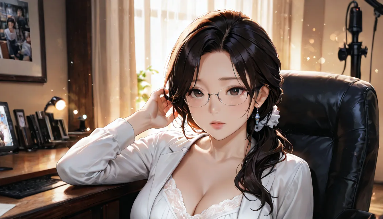 sex,Extremely detailed CG,intellectual,,Beauty,Mature Woman,medium breasts,Glasses,, real ,realistic,HDR,UHD,STUDIO LIGHTING,Extreme Detailed Expression ,Professional,bright colors,Bokeh,Elegant, refined ,Atmospheric feeling ,Elaborate,4K,8k,Hi-Res,masterp...