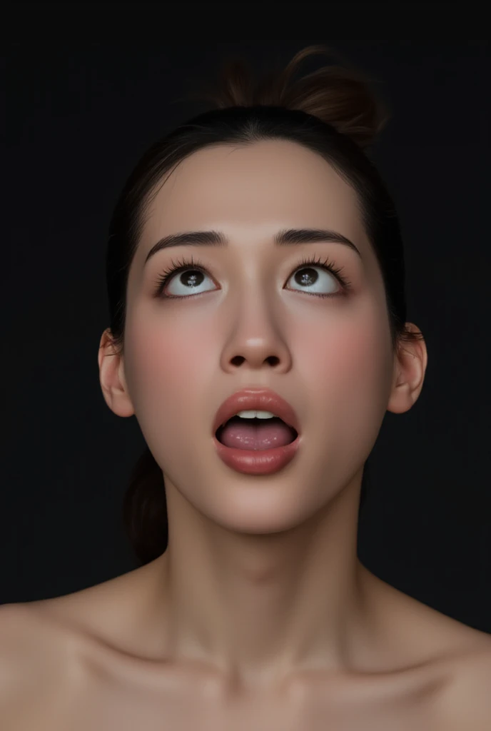   beautiful girl,   she kneels before viewers  ,  A shadow of a big penis hangs over her face ,  She looks up at a black penis with a happy face  ,     Fine facial features on her genitals  ,   photorealistic,   Dramatic Lighting,   high quality, 16k,   ve...