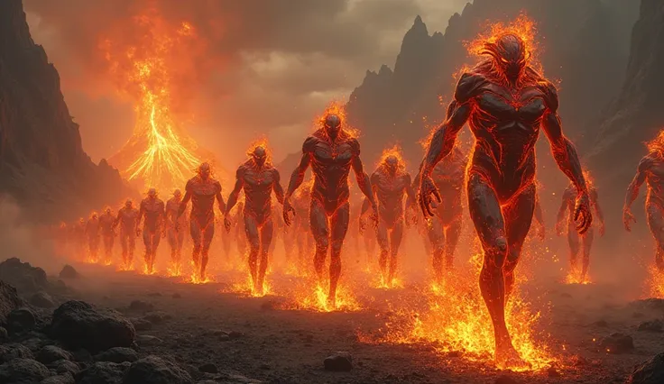 An army of alien creatures of lava