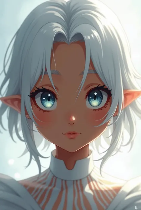 Make a brown-colored one with white hair in anime style