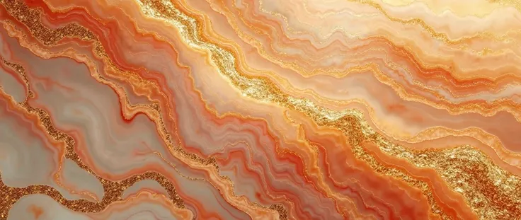 Shell color marble with orange and gold streaks. Golds are shining panaroma wallpaper, repetating texture, 8k, UHD