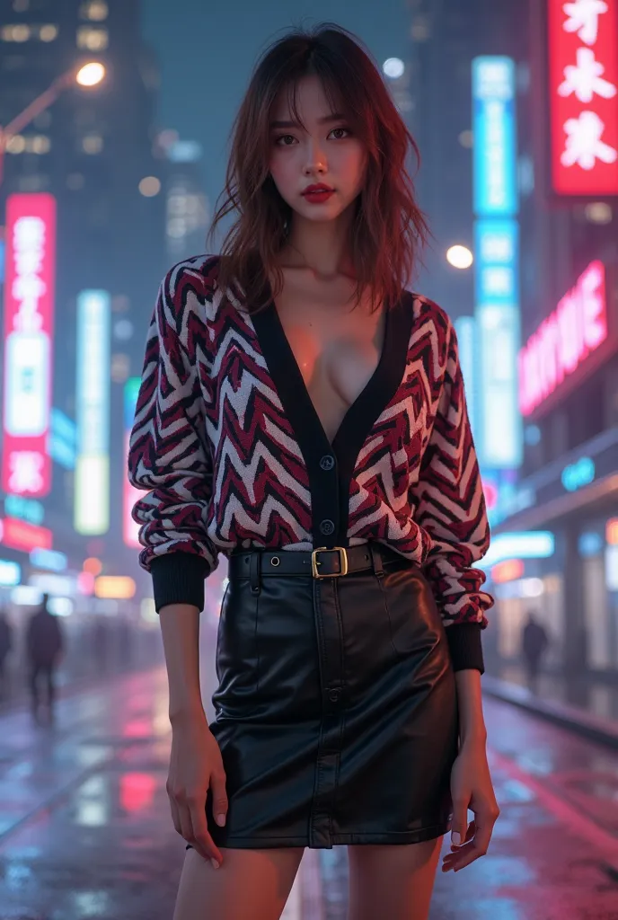 ( night city: 1.3),  standing、full body、middle shot、One Korean star with a supermodel-like style slim figure, (View detailed photos), ((Highest quality, 8k, masterpiece: 1.3)), concentrated: 1.2, perfect body beauty: 1.4, (smile), highly detailed facial an...