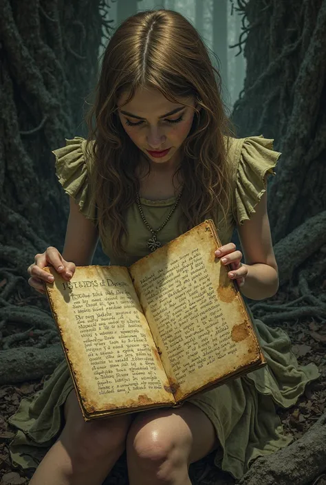 Scene 6: The Revelation

Prompt:
"Aria discovers an old diary in the shrine, its pages yellowed with age. As she reads aloud the cryptic words, the shadows around her grow longer, and the trees seem to close in. A sudden, chilling voice echoes behind her."