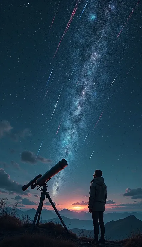 A telescope pointing to a sky full of shooting stars: Symbolizes the need to see the divine signs around you.