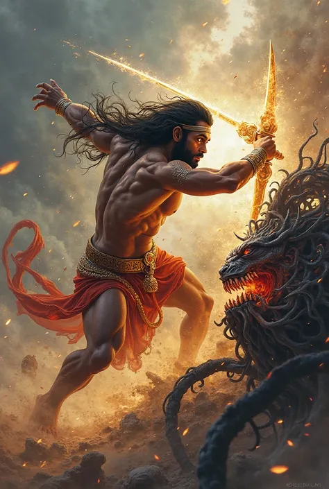 Hanuman ji killing demon with sword
