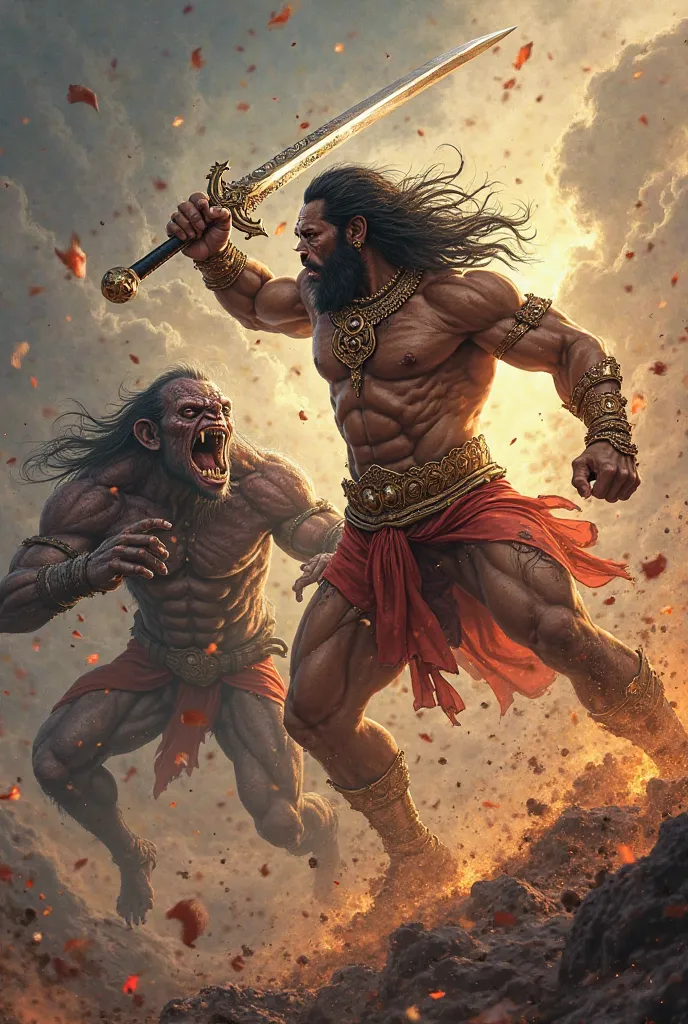 Hanuman ji killing demon with sword
