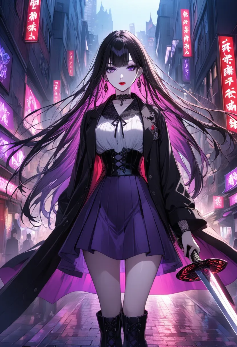 Mibu Shiritoshi

Black long hair straight hair with purple mesh。Pity Purple Eyes 。 white skin。 red lips。 Smooth nose muscles 。Sharp impression。An enchanting beauty with a slender figure 。 Owner with a Mysterious and Unconventional Atmosphere 。White Frilled...