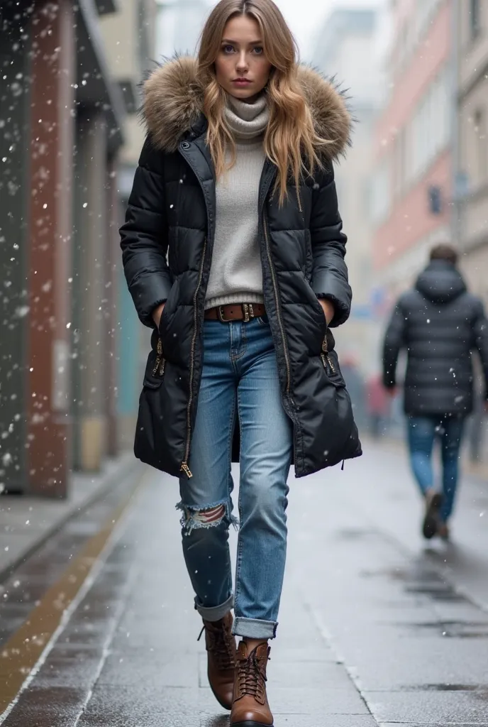  I don't know , what should I wear when the weather +7-10 and more likely to rain. I have:
Blue,  jeans: black, light blue, light gray. Turtlenecks : black, white, blue and brown. shoes: кеды Адидас black с белой подошвой, black туфли и коричневые ботинки ...