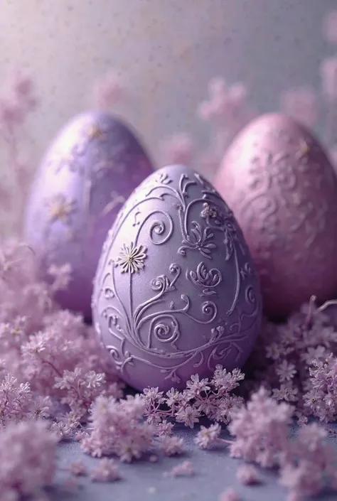 Artistic Easter chocolate eggs, purple and lilac 