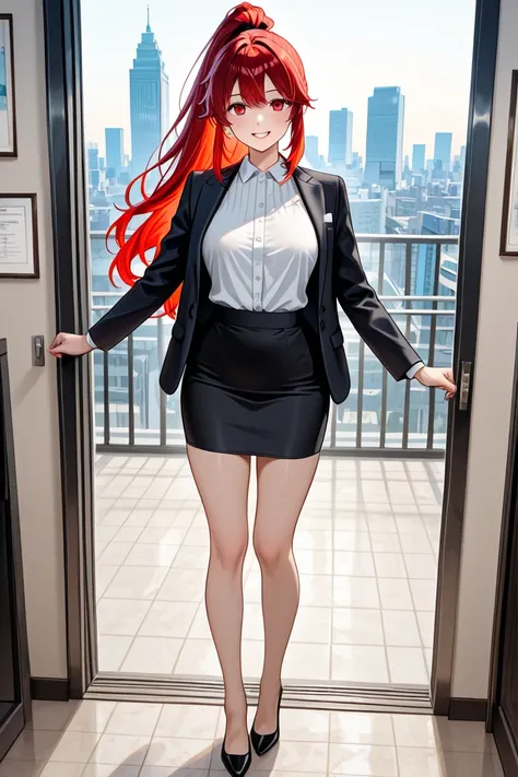 red hair　ponytail　Married Woman　OL　ladies suit　miniskirt　 office　 pants