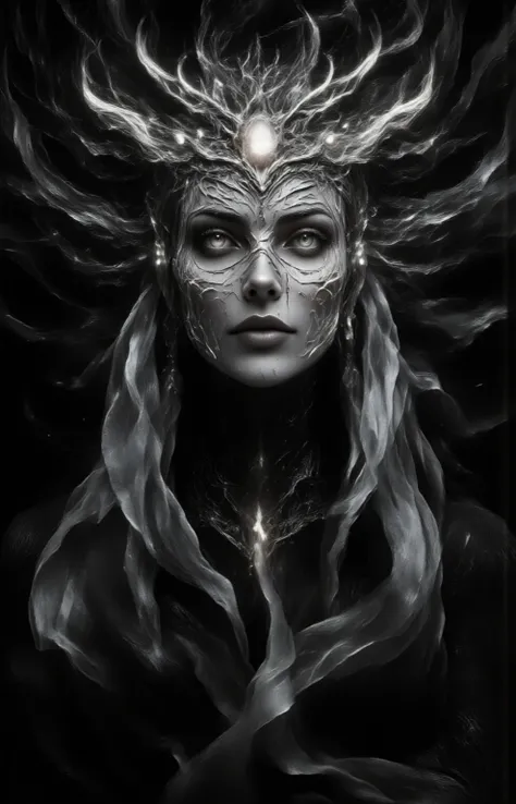 Norse goddess Hel,portrait,realistic eyes,face portrait,pov,16K, Realism, Masterpiece, looking at viewer,black and white photography with colored eyes,Masterpiece, High Resolution, Best Quality, Award Winning, Accurate, Detail, High Details, HD, High Quali...